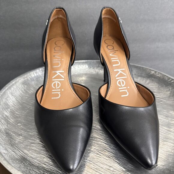 Calvin Klein Women's Black Leather Gloria Pump Heels Size 6.5 - Picture 1 of 16